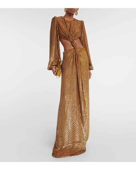 Robe longue Galena rayee en fil coupe Costarellos en coloris Metallic