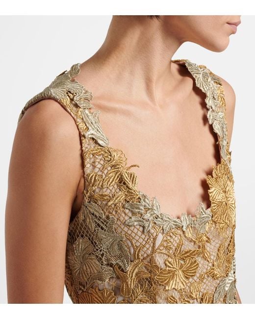Oscar de la Renta Metallic Guipure Lace Cocktail Dress