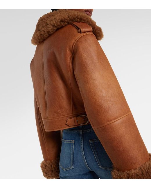 Chloé Brown Cropped Shearling-Trimmed Leather Jacket