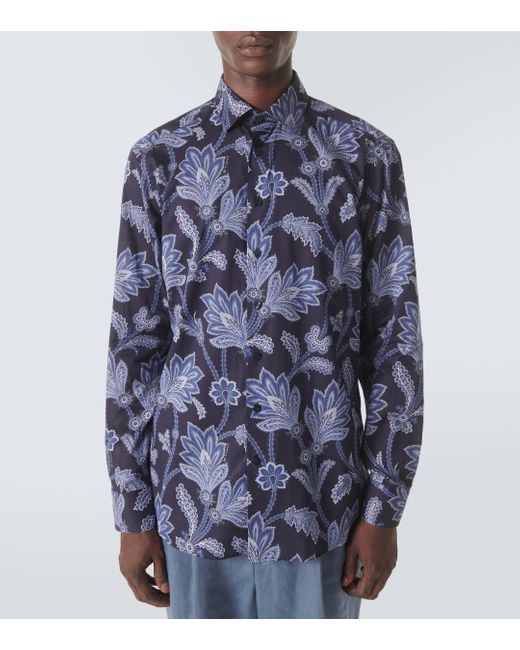 Etro Blue Paisley Cotton Poplin Shirt for men
