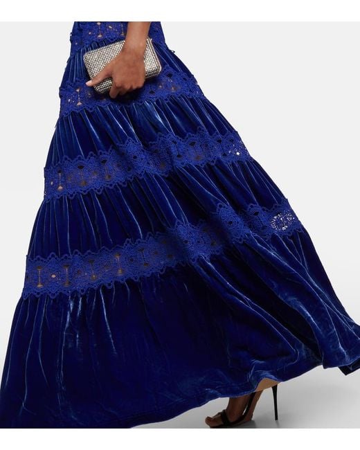 Costarellos Blue Robe Lissie Aus Spitze Und Samt