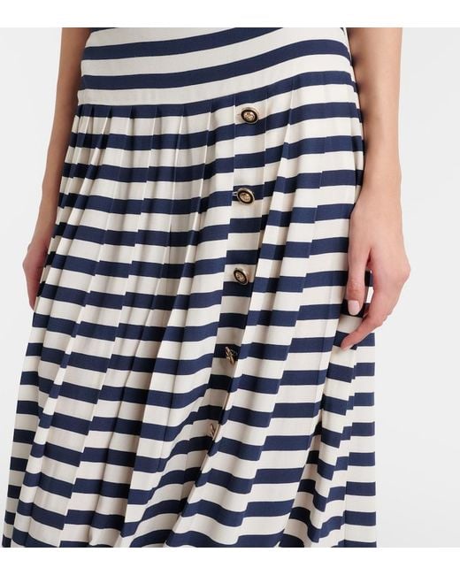 Rixo Blue Lea Striped Midi Skirt