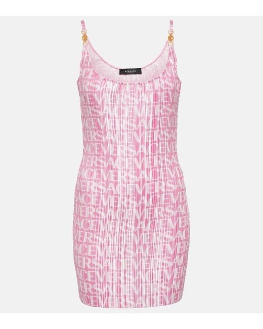 Versace Pink Medusa '95 Logo Plisse Minidress