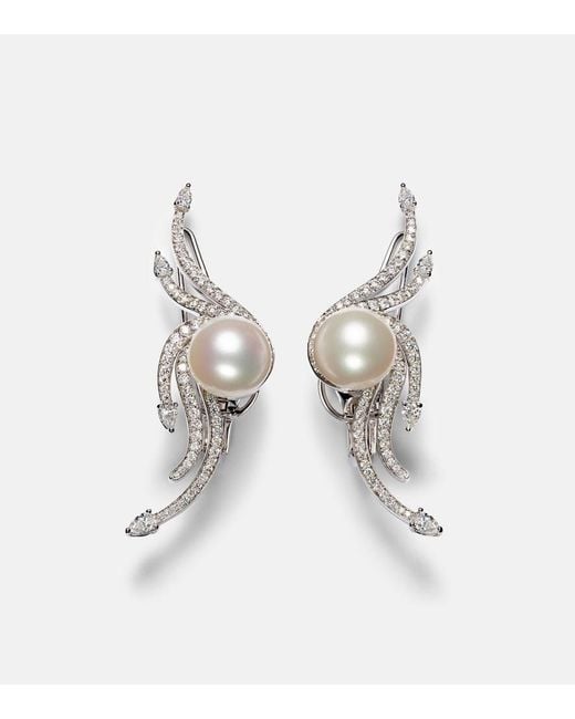 YEPREM White Pearlescent 18Kt Earrings With Diamonds And Pearls
