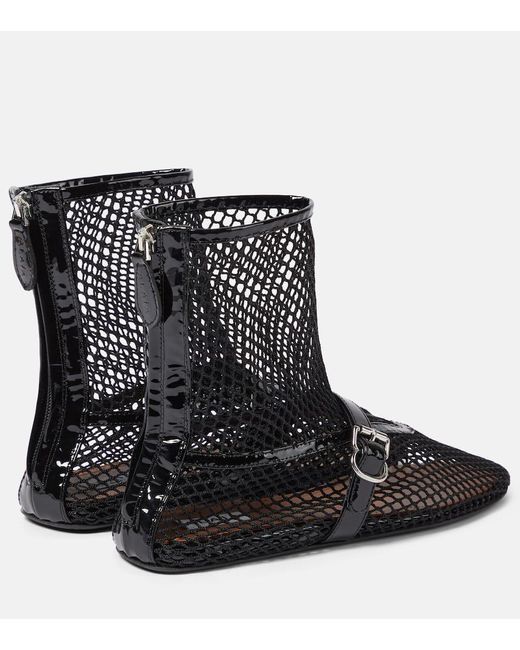 Alaïa Black Fishnet Leather-Trimmed Ankle Boots