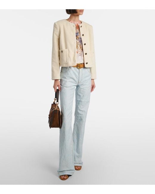 Etro Blue Pegaso Embroidered Flared Jeans