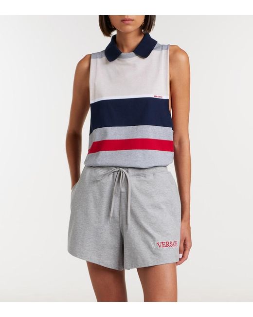 Versace White Striped Cotton Jersey Polo Dress