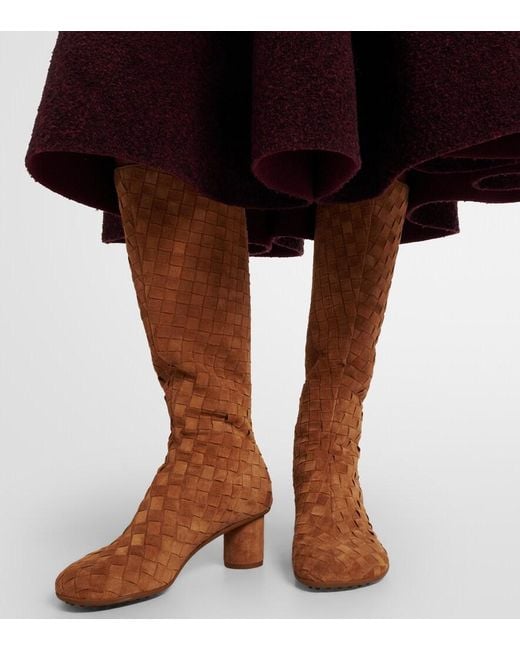 Bottega Veneta Brown Atomic Intrecciato Suede Knee-High Boots