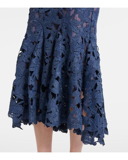 Oscar de la Renta Blue Midikleid Aus Guipure-Spitze