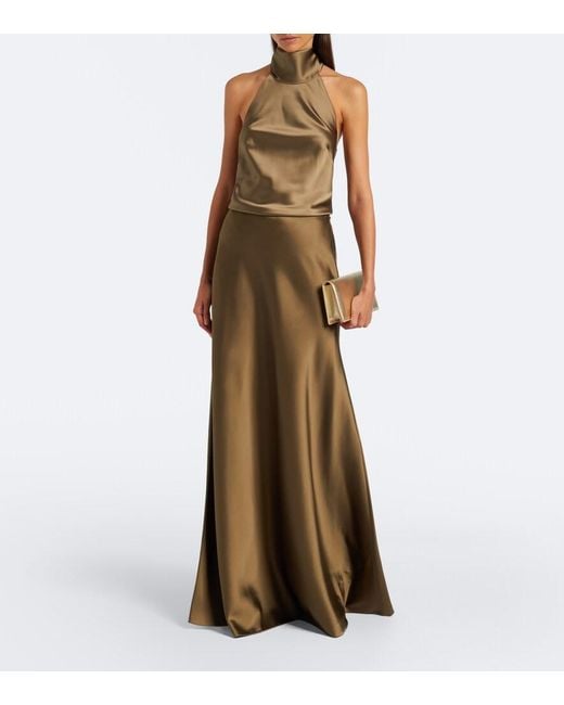 Ralph Lauren Green Masina Satin Maxi Skirt