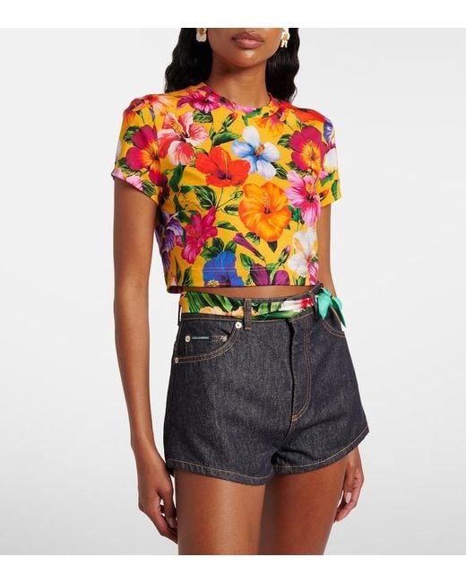 Dolce & Gabbana Orange Floral Cotton Crop Top
