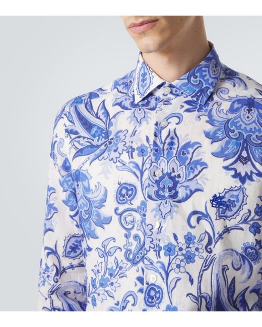 Etro Blue Roma Paisley Linen Shirt for men