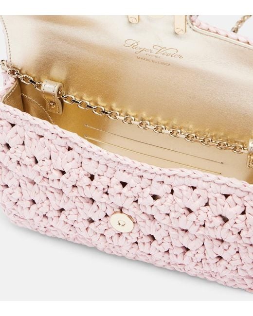 Roger Vivier Pink Jeu De Fille Embellished Raffia Clutch