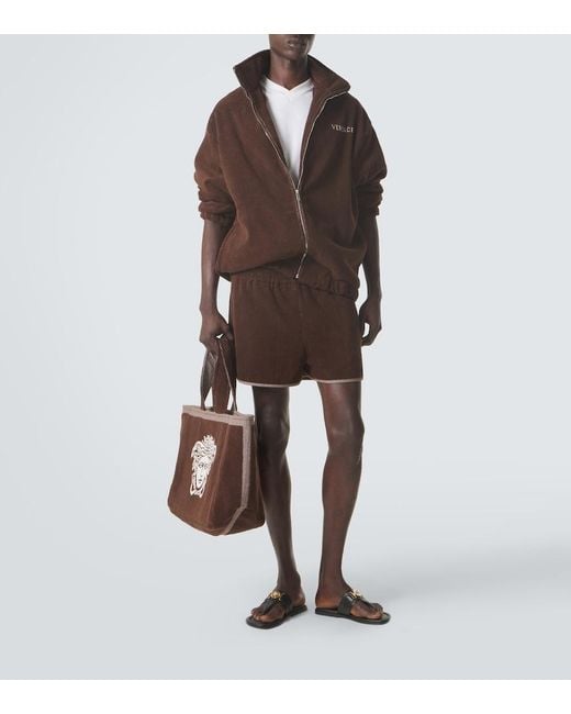 Versace Brown Medusa Cotton-Terry Jacquard Tote Bag for men