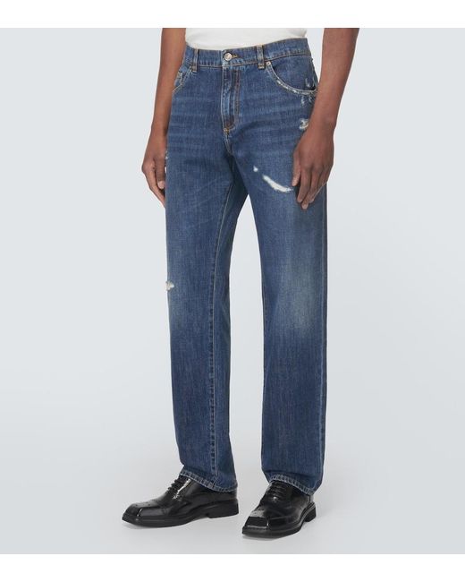 Dolce & Gabbana Blue Distressed Straight Jeans for men