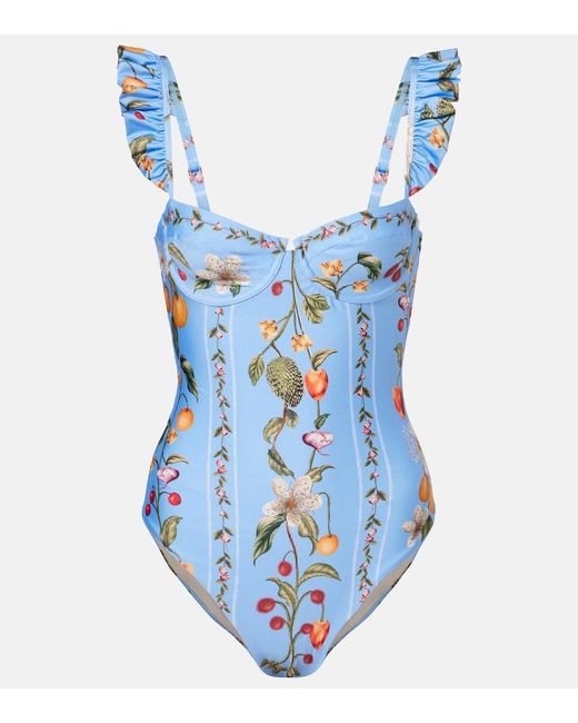 Agua Bendita Blue Ajonjoli Printed Ruffled Swimsuit