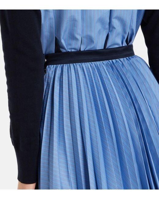 Sacai Blue Striped Cotton-Blend Poplin Midi Skirt