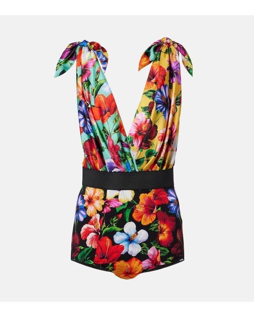 Dolce & Gabbana Red Floral Silk-Blend Playsuit