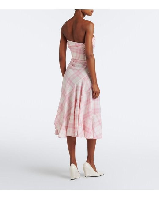 Vivienne Westwood Pink Spiral Checked Wool-Blend Bustier Dress