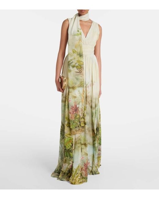 Elie Saab Green Bedruckte Robe Aus Georgette