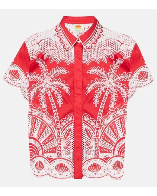 Farm Rio Red Palm Trees Cotton Shirt