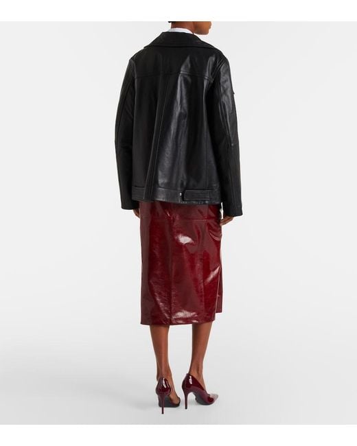 Sportmax Red Leather Pencil Skirt