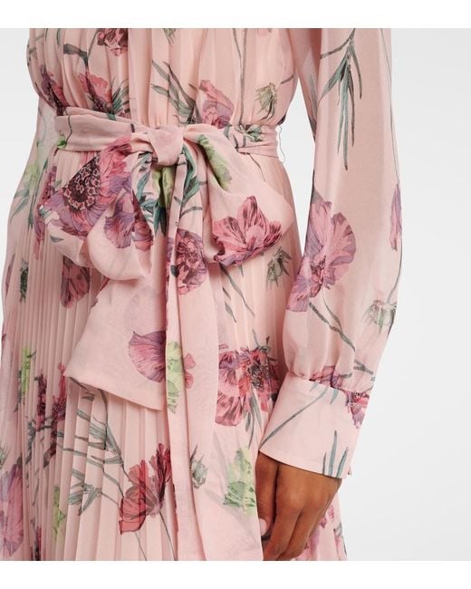Erdem Red Floral Pleated Voile Gown