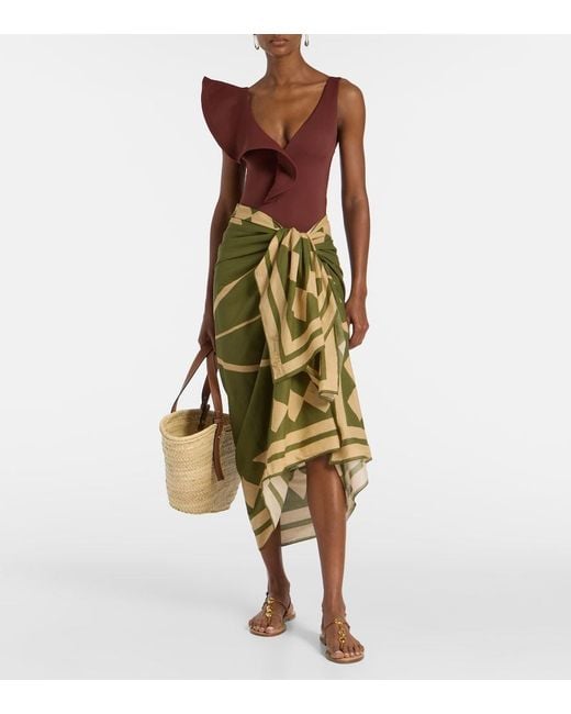 Johanna Ortiz Green Cotton Printed Beach Cover-Up