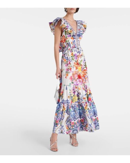 Camilla White Floral Tiered Cotton Maxi Dress