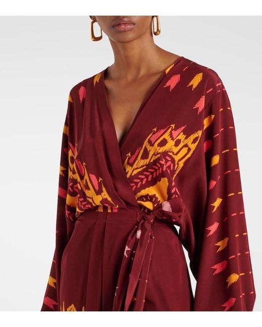 Johanna Ortiz Red Printed Silk Wrap Dress