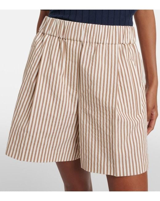 Brunello Cucinelli Natural Striped Cotton-Blend Shorts