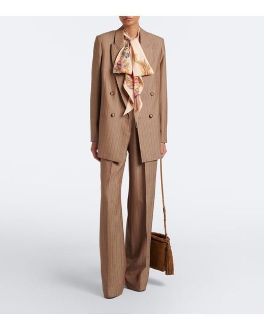 Etro Brown Striped Double-Breasted Wool Blazer