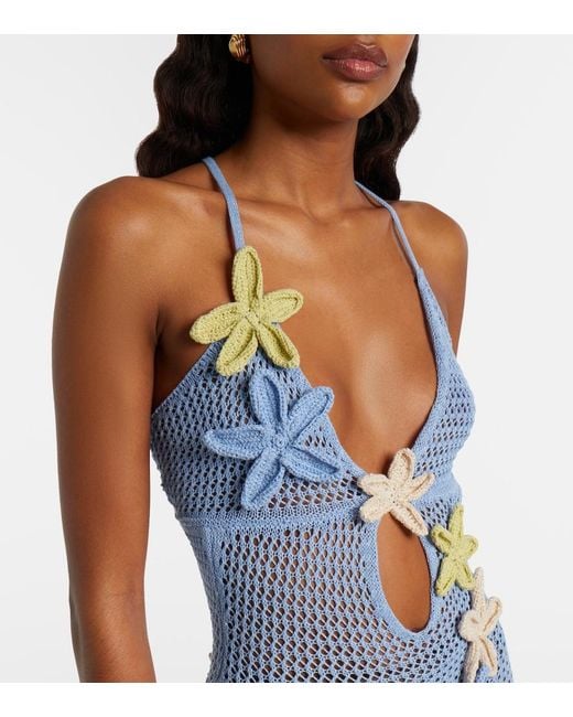 Bananhot Blue Hilsa Open-Knit Lame Maxi Dress