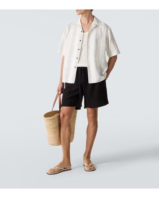Commas White Textured Striped Cotton Bowling Shirt for men