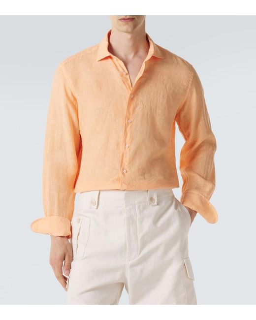 Fedeli Orange Linen Shirt for men