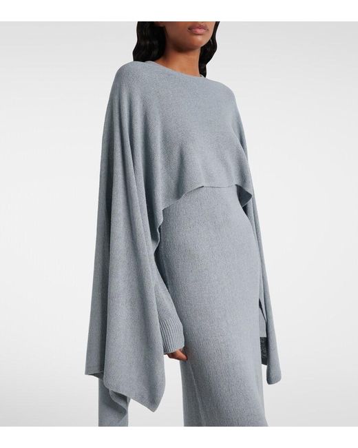 Totême Blue Cape-Detail Silk Boucle Maxi Dress