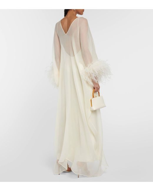Robe longue en soie a plumes ‎Taller Marmo en coloris White