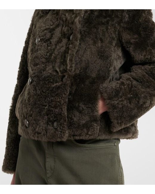 Brunello Cucinelli Green Cropped Double-Breasted Shearling Jacket