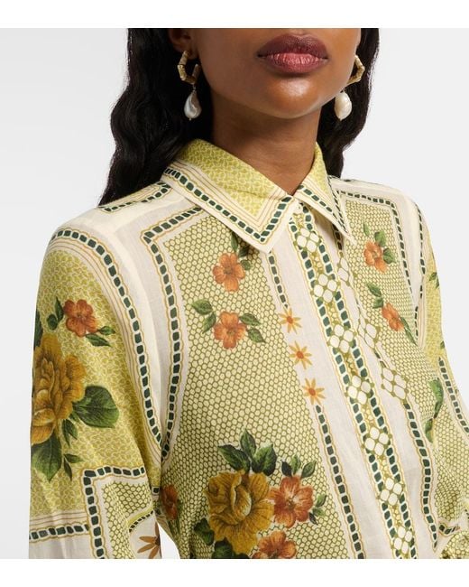 ALÉMAIS Metallic Dixie Belted Printed Ramie Shirt Dress
