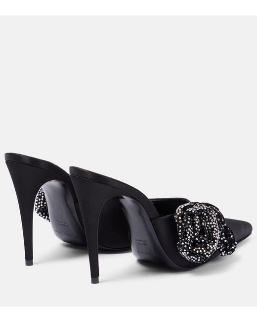Magda Butrym Black Floral-Applique Embellished Satin Mules