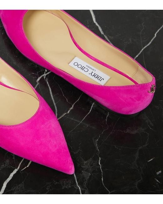 Jimmy Choo Pink Ballerinas Love Aus Veloursleder