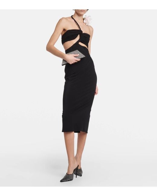 Magda Butrym Black Floral-applique Cutout Midi Dress