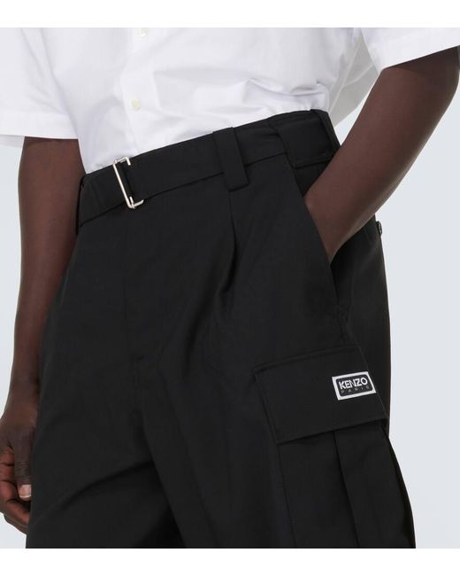 KENZO Black Virgin Wool Cargo Shorts for men