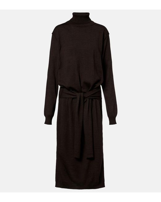 Lemaire Black Turtleneck Wool-Blend Midi Dress