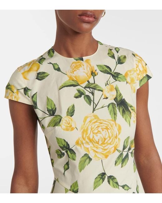 Oscar de la Renta Metallic Floral Cotton-Blend Poplin Midi Dress