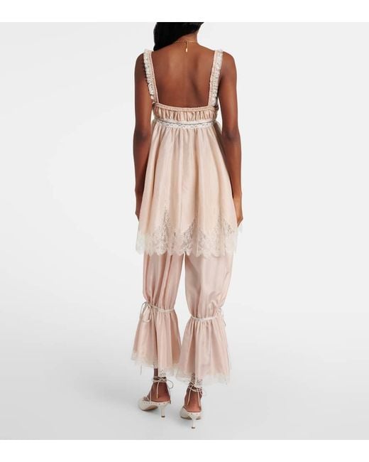 Chloé Natural Top Aus Seide Mit Spitze