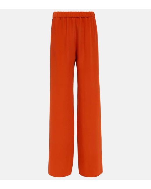 Pantalones anchos de cady couture de seda Valentino de color Orange