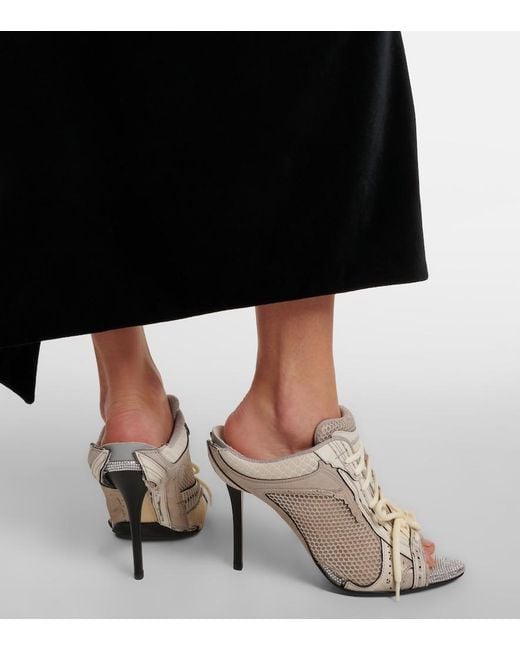Balenciaga White Stapler Embellished Leather-Trimmed Mules