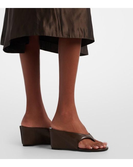 Jude Black Yaga Leather Wedge Thong Sandals