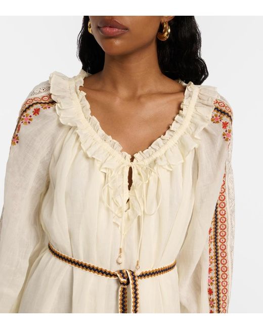 Zimmermann Natural Aster Embroidered Ramie Maxi Dress